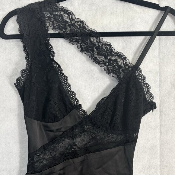 OUTCAST Women Satin Lace Jessica Mini Dress Sz XS Black Alluring Sleek Sexy 5-10 - Picture 4 of 16